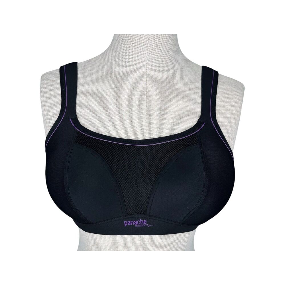 Panache Sport Wireless Sports Bra sz 32C * Black Purple Encapsulation Molded Cup